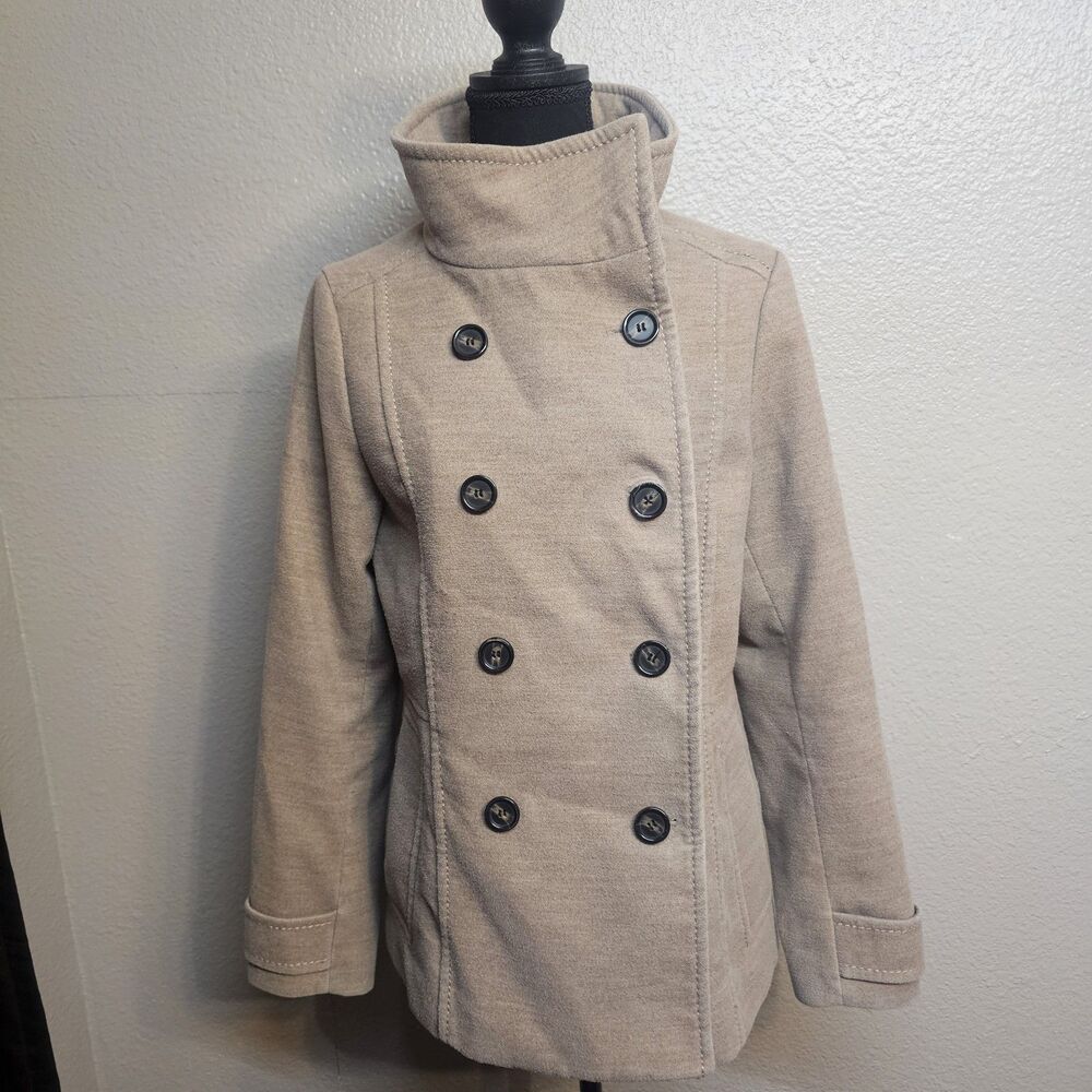 H&M Women's Size 12 Tan Double Breasted Coat High Stand Collar Tailored Jacket